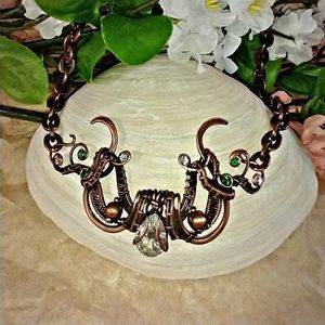 One of a kind, unique, elegant copper and zircon wire wrapped choker